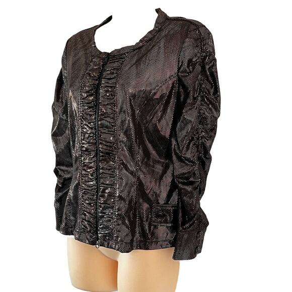 Clara Sun Woo Shiny Metallic Dot Dress Jacket Zip Up Size Medium - Picture 3 of 11